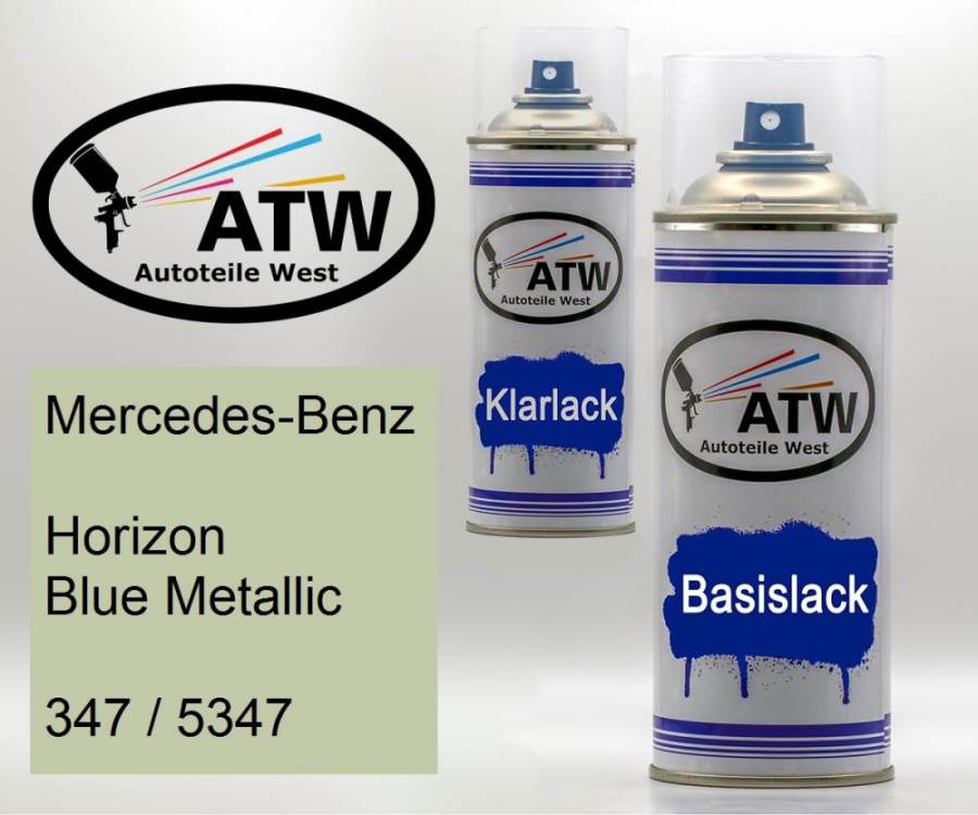 Mercedes-Benz, Horizon Blue Metallic, 347 / 5347: 400ml Sprühdose + 400ml Klarlack - Set, von ATW Autoteile West.